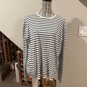Vince Navy and White Striped Long Sleeve Top